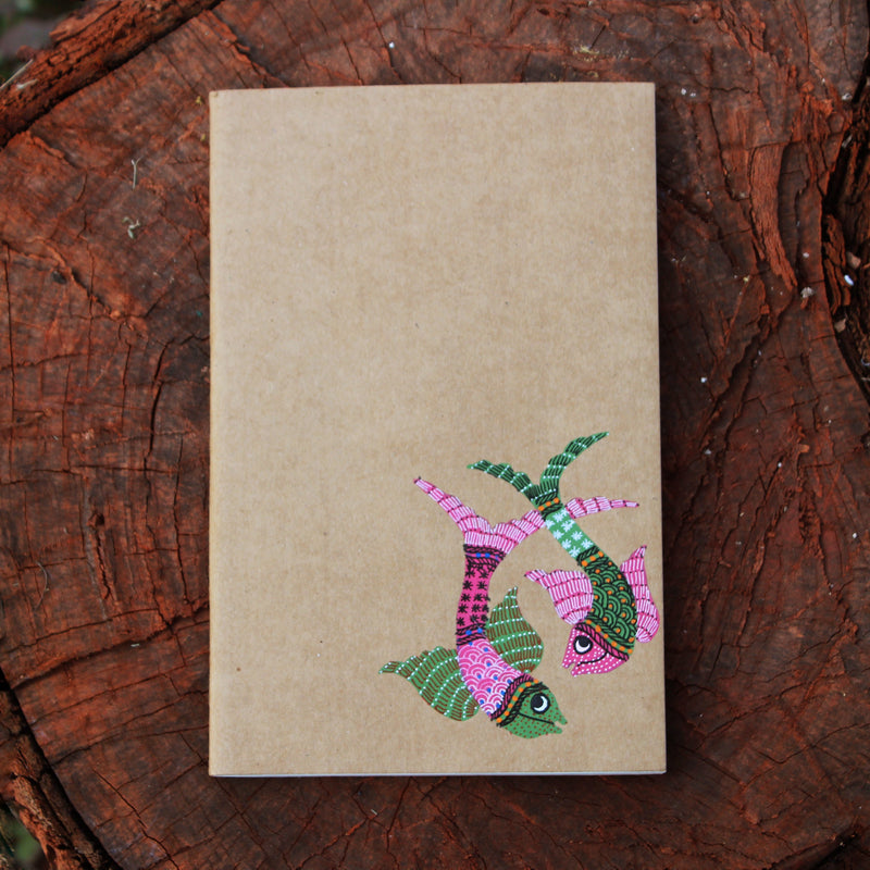 Gond Art Unruled Notebook - Two Fishes Motif