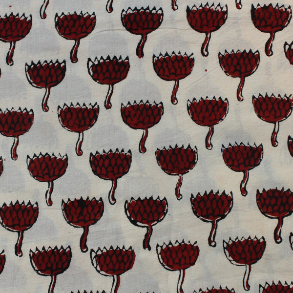 Handblock Printed Fabric - Cream and Red