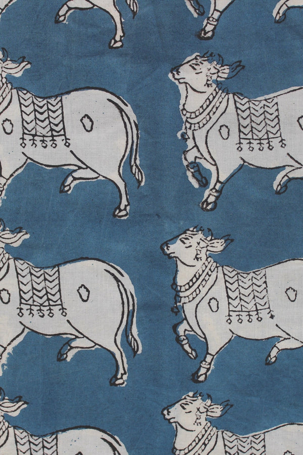 Nandi Handblock Printed Fabric - Blue