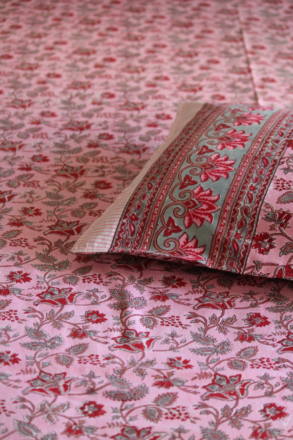 Handblock Printed Double Bedsheet - Pink
