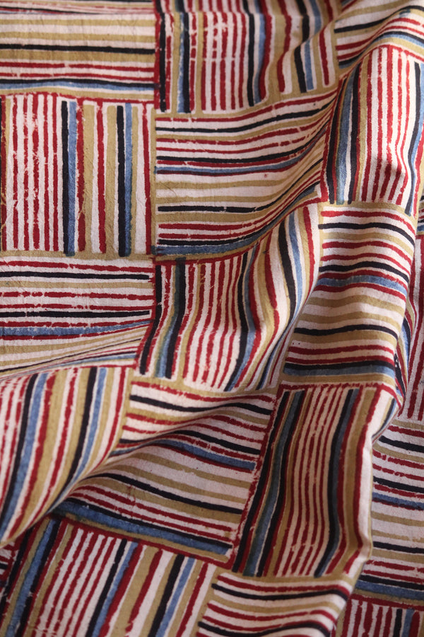 Handblock Printed Fabric - Multicoloured Lines