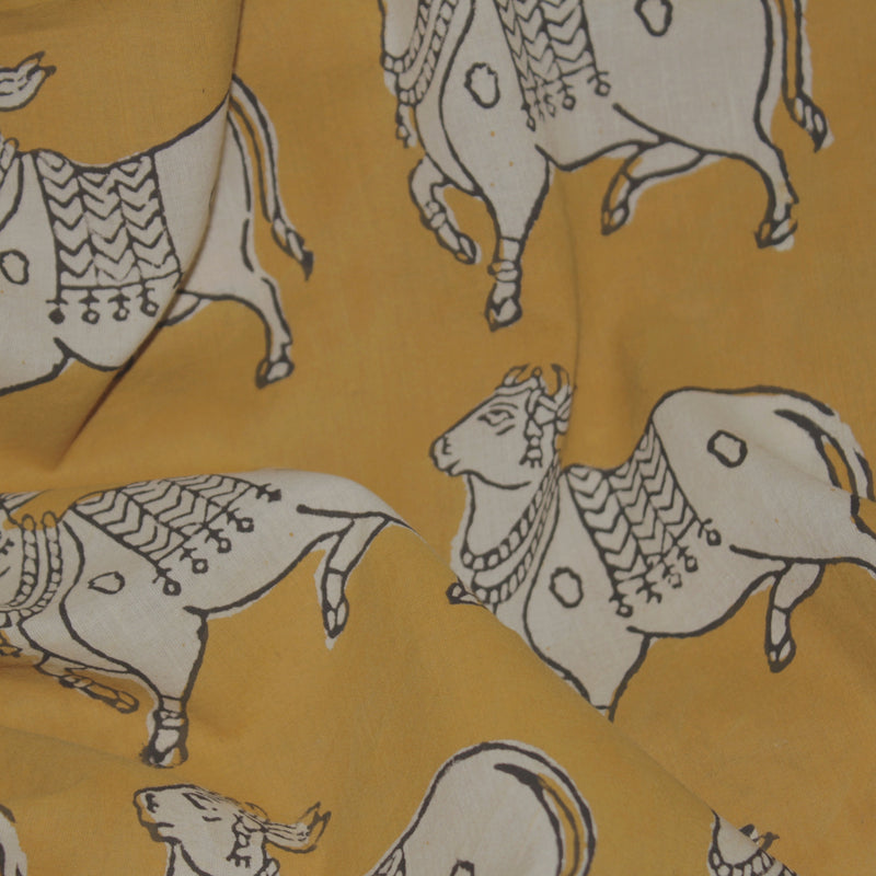 Nandi Handblock Printed Fabric - Mustard