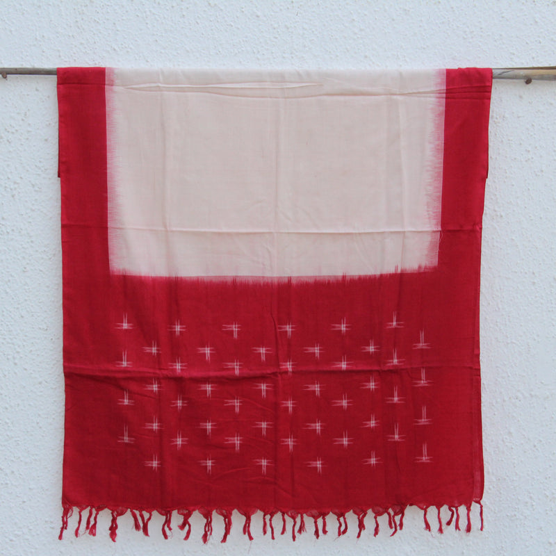 White and Red Ikat Dupatta