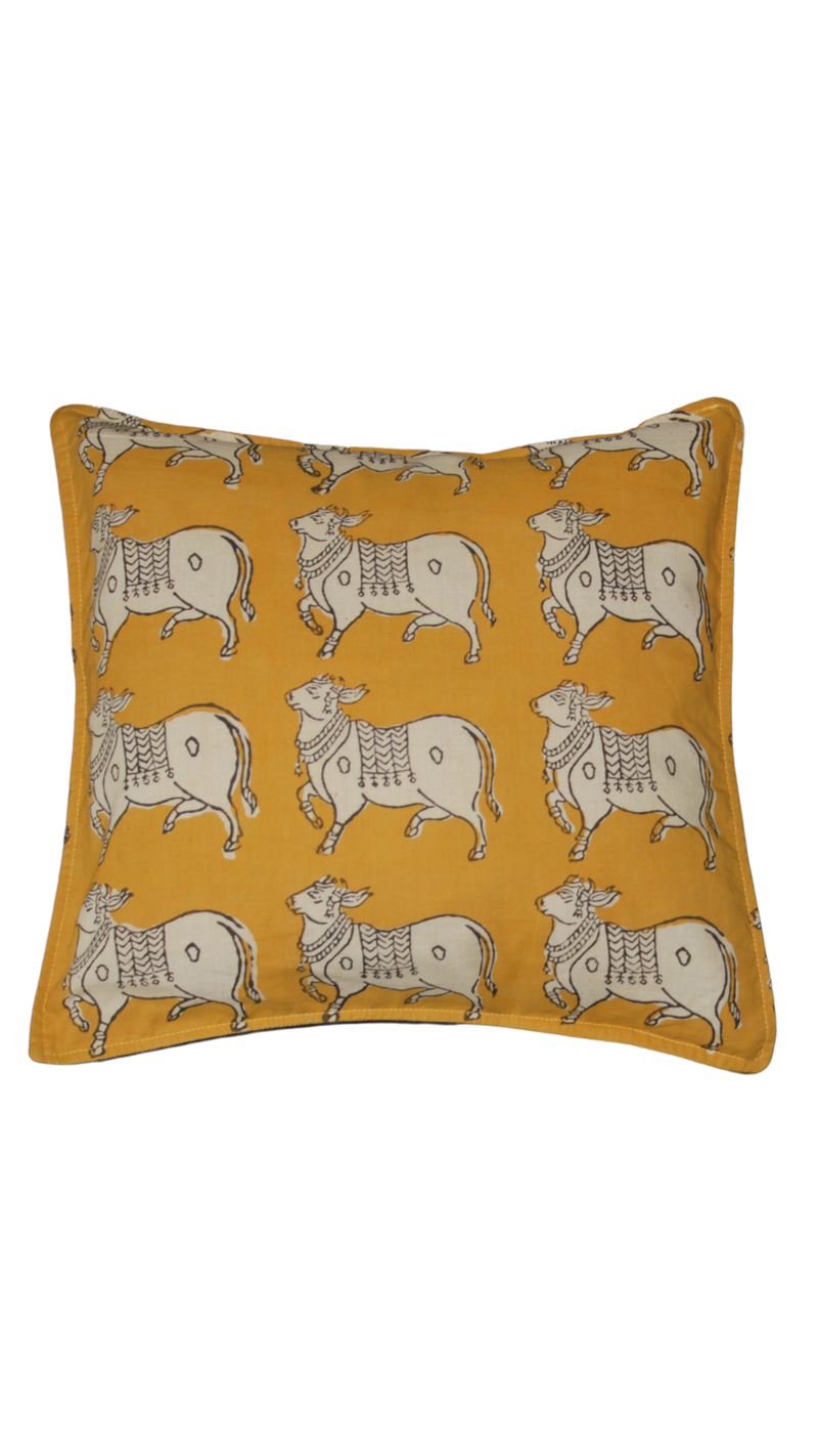 Block Printed Cushion Cover - Mustard(B)