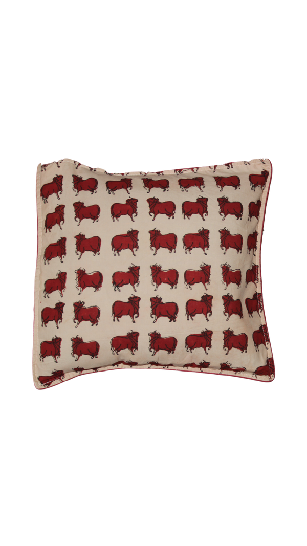 Block Printed Cushion Cover - Red and Off White(A)
