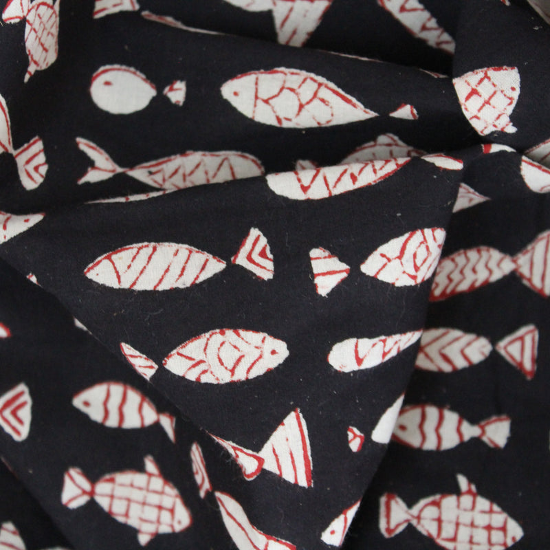 Fishbowl Handblock Printed Fabric - Black