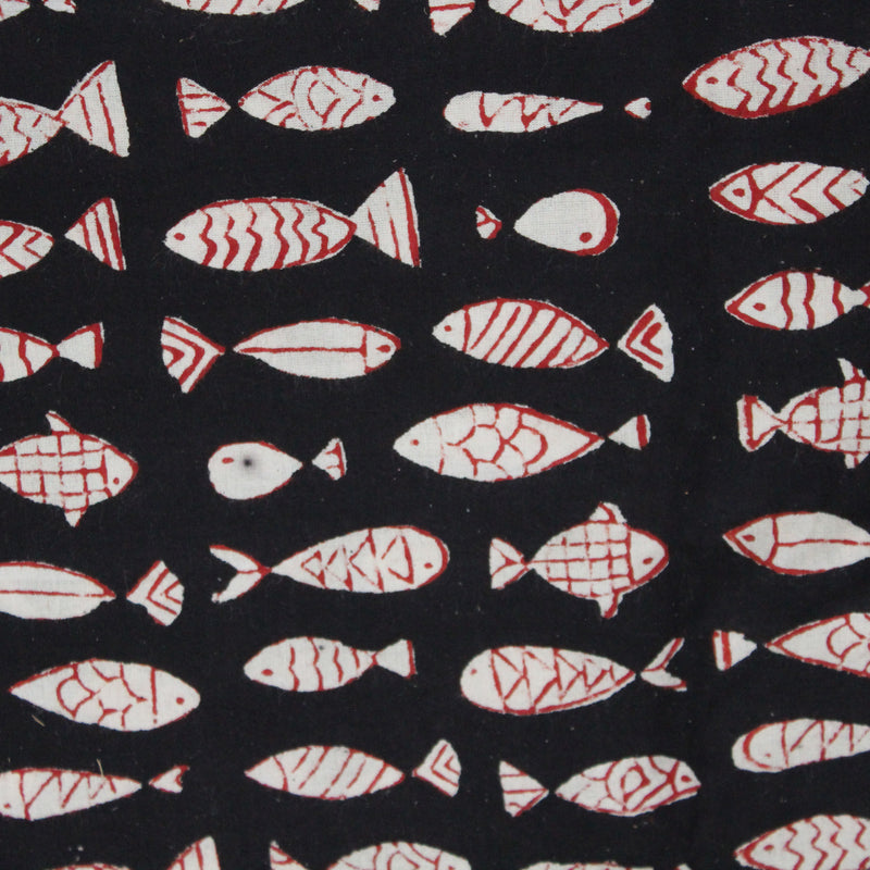 Fishbowl Handblock Printed Fabric - Black