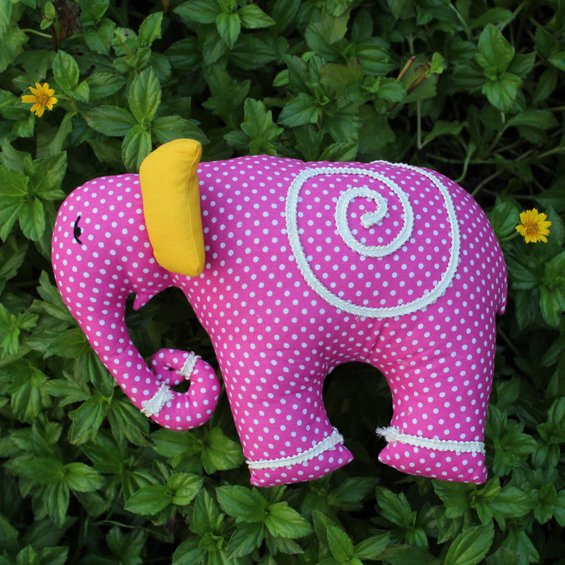 Pink elephant-shaped cushion for children