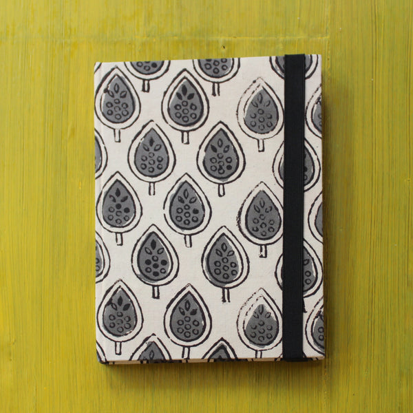 Block Printed A5 Diary - White and Grey