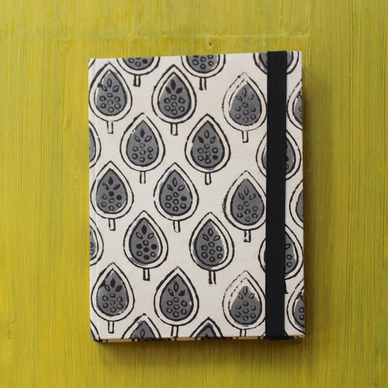 Block Printed A5 Diary - White and Grey