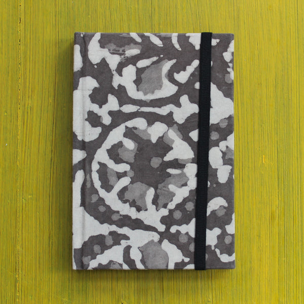 Block Printed A6 Diary - Grey Dabu Print