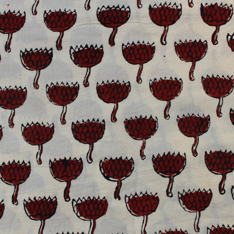 Handblock Printed Fabric - Cream and Red