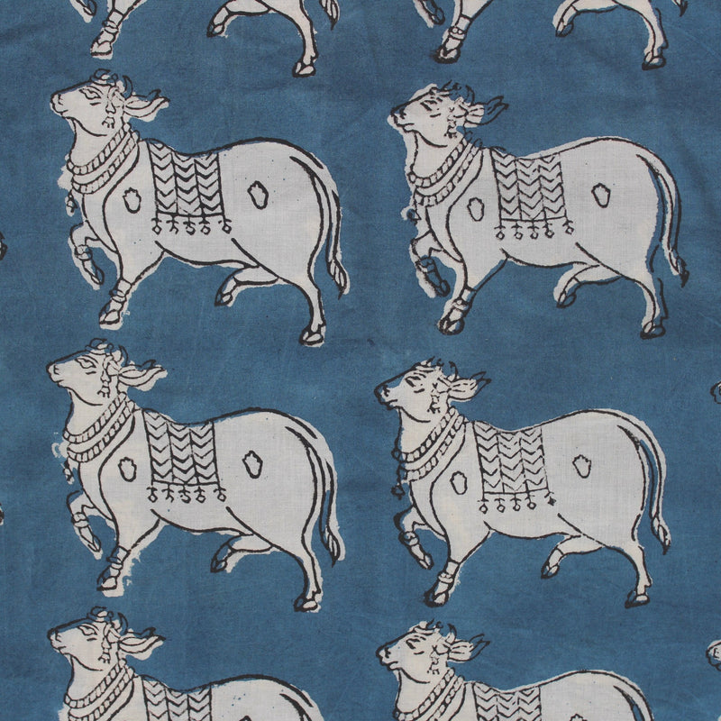 Nandi Handblock Printed Fabric - Blue