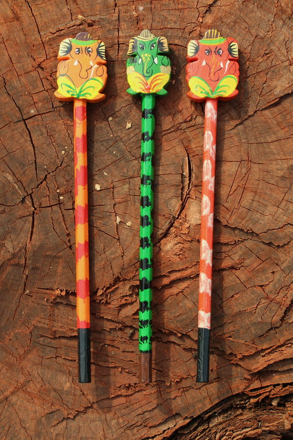 Handpainted Wooden Pencils - Set Of Three (Ganesha)