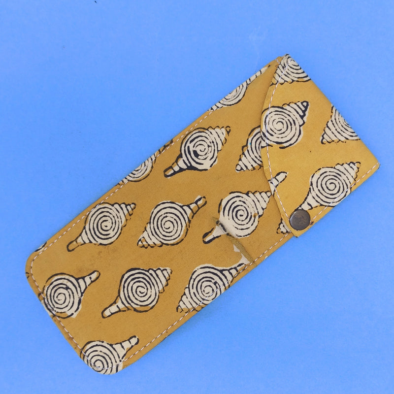 Mustard multipurpose block printed pouch from Bagru, Rajasthan. 