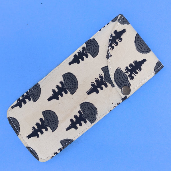 Black and white multipurpose block printed pouch from Bagru, Rajasthan. 
