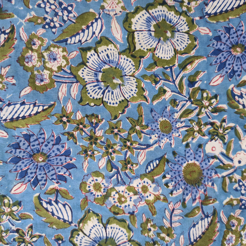 Forest Floor Handblock Printed Fabric - Blue