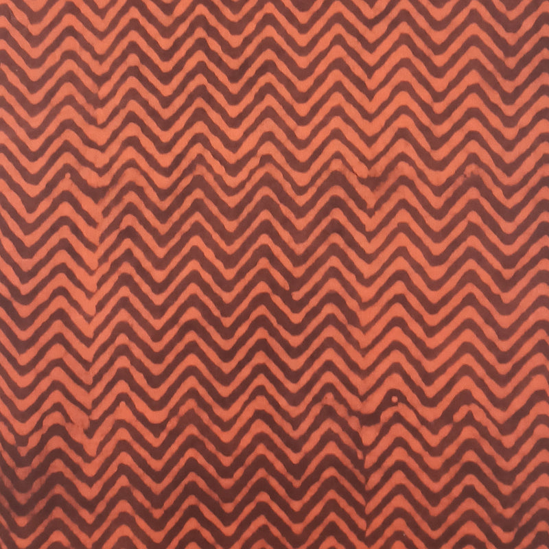 Scribbled Lines Handblock Printed Fabric - Orange and Brown