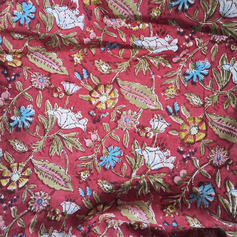 Forest Floor Handblock Printed Fabric - Red