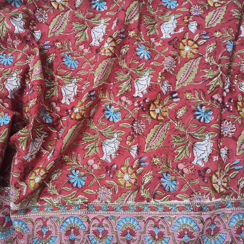 Forest Floor Handblock Printed Fabric - Red