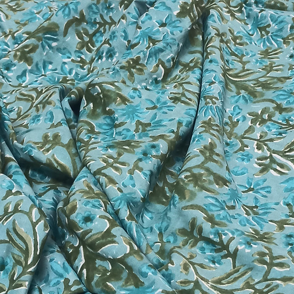 Kelp Forest Handblock Printed Fabric - Sea Green