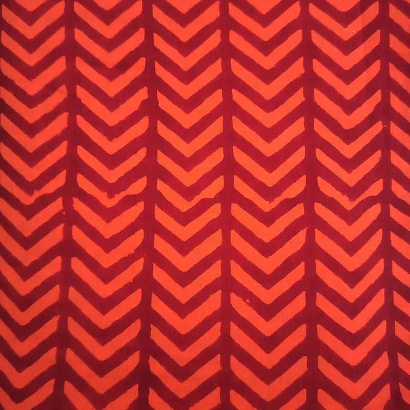 Scribbled Lines Handblock Printed Fabric - Orange and Maroon