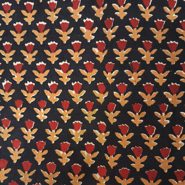 Field Of Tulips Handblock Printed Fabric - Red and Black