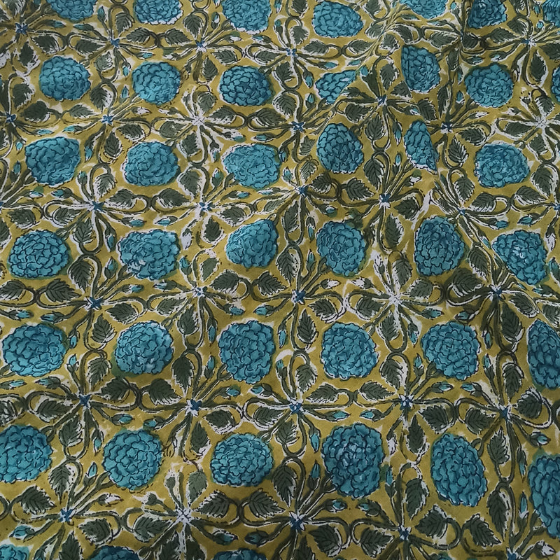 Marigold Handblock Printed Fabric - Light Green