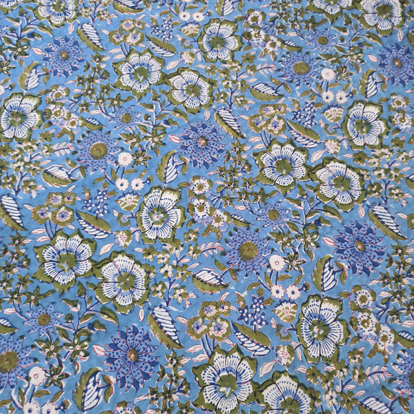 Forest Floor Handblock Printed Fabric - Blue
