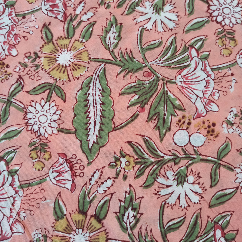 Forest Floor Handblock Printed Fabric - Pink