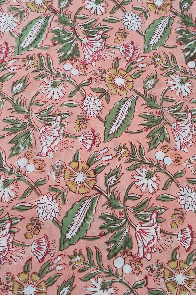 Forest Floor Handblock Printed Fabric - Pink