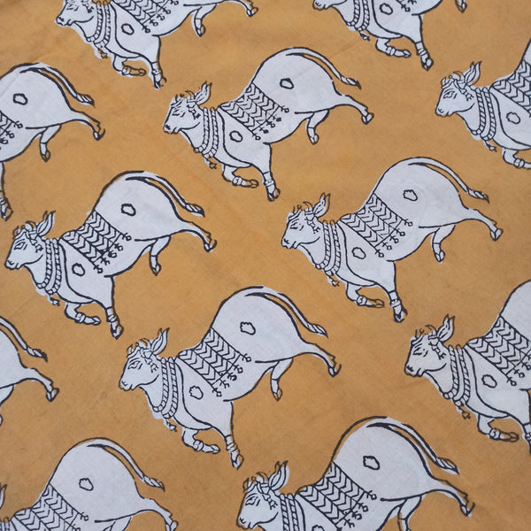 Nandi Handblock Printed Fabric - Mustard