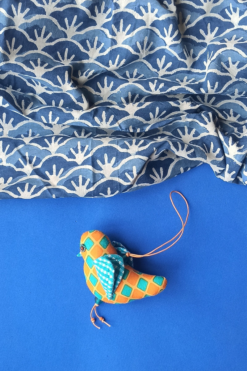 Song Bird Ornament - Orange and Blue