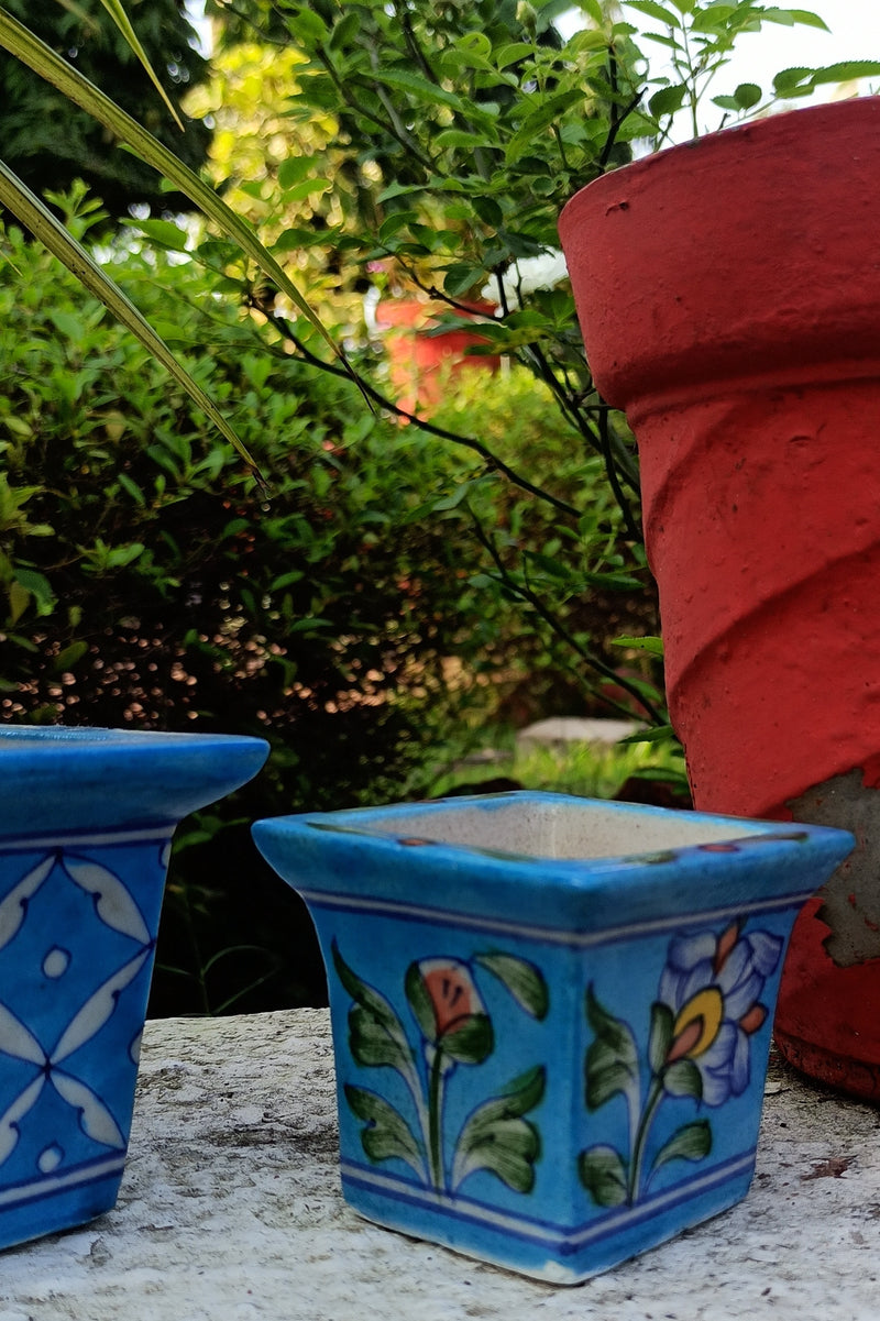 Blue Pottery Pots - Set Of Two