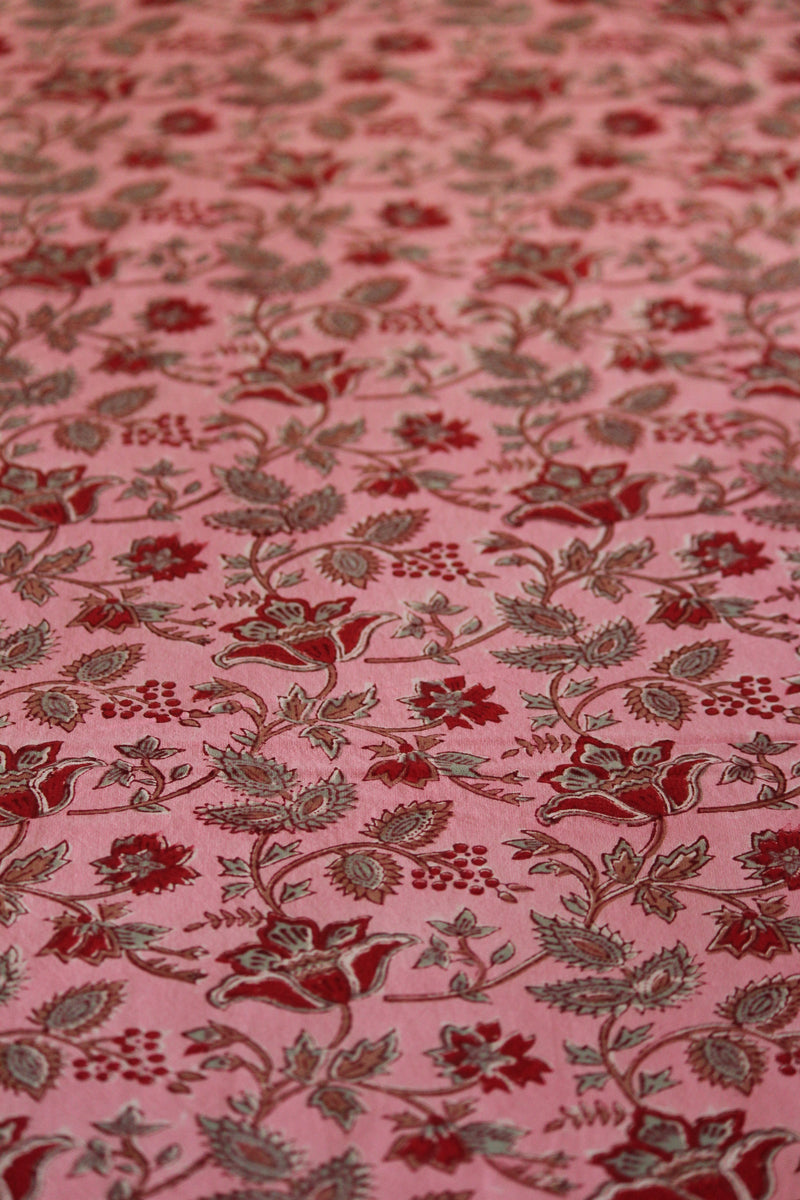 Handblock Printed Double Bedsheet - Pink