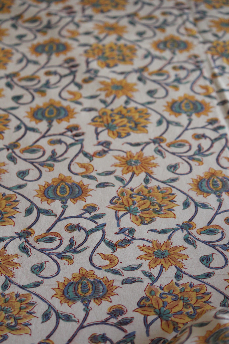 Handblock Printed Double Bedsheet - Blue and White