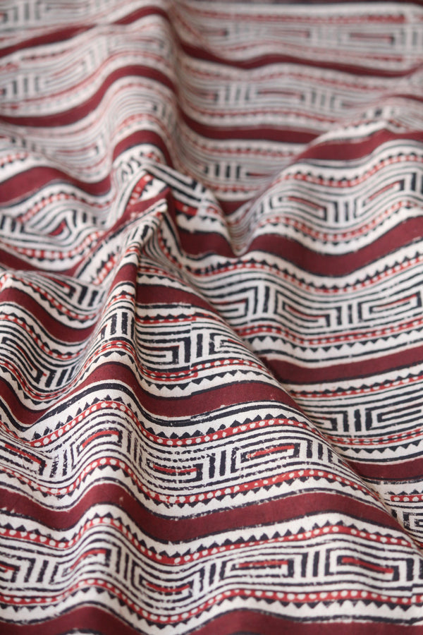Handblock Printed Fabric - Red and White