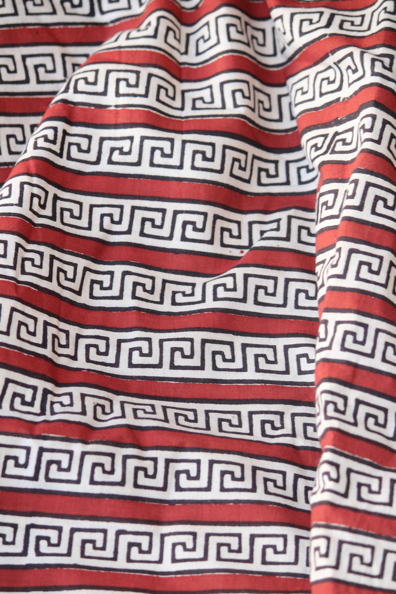 Handblock Printed Fabric - Red, Black and White