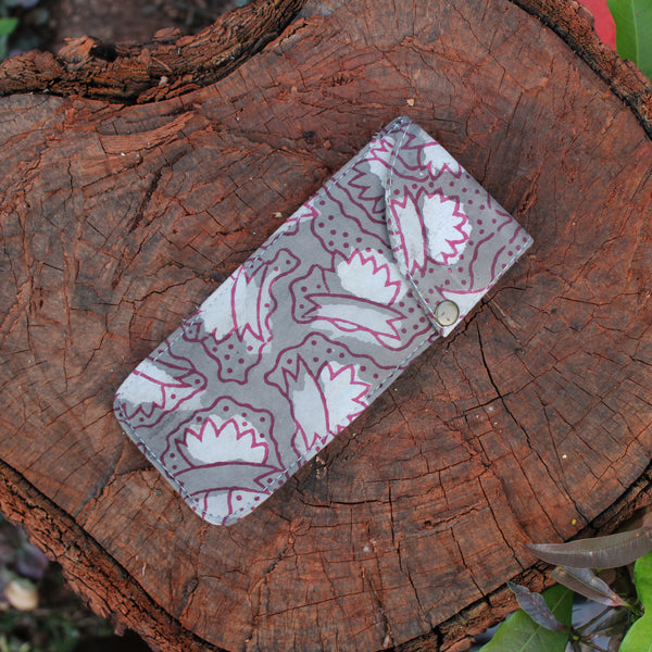 Handblock Printed Multipurpose Pouch - Red and Grey