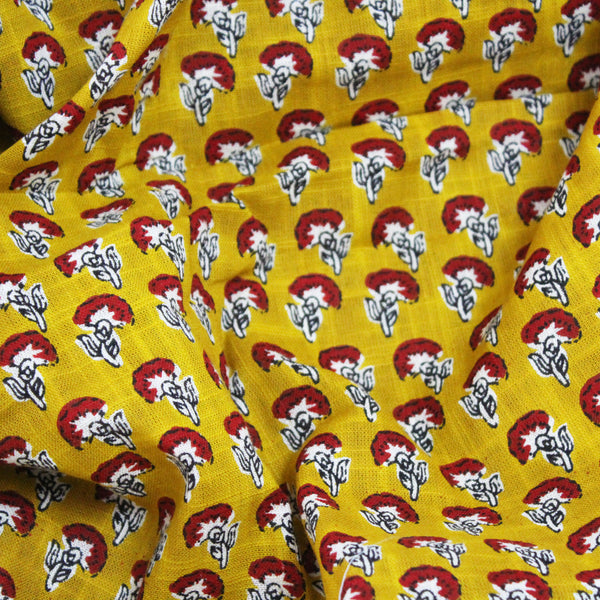 Summer Blooms Handblock Printed Fabric - Mustard