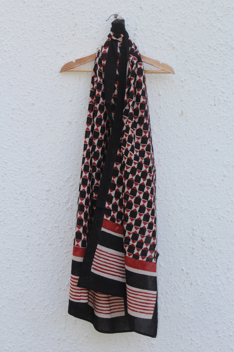 Red Black Block Printed Stole