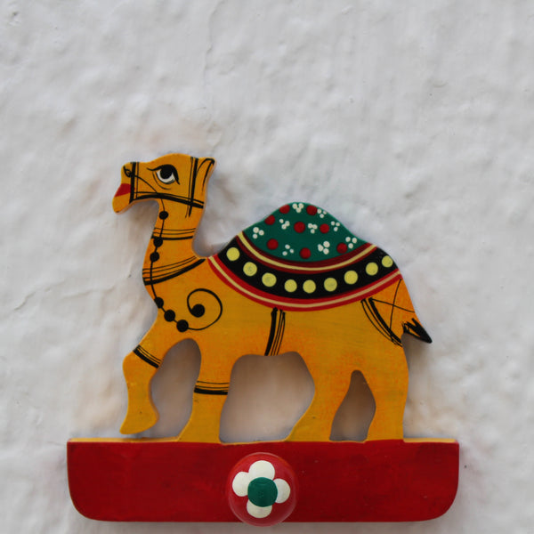 Handpainted Wooden Wall Hooks from Varanasi - Orange Camel
