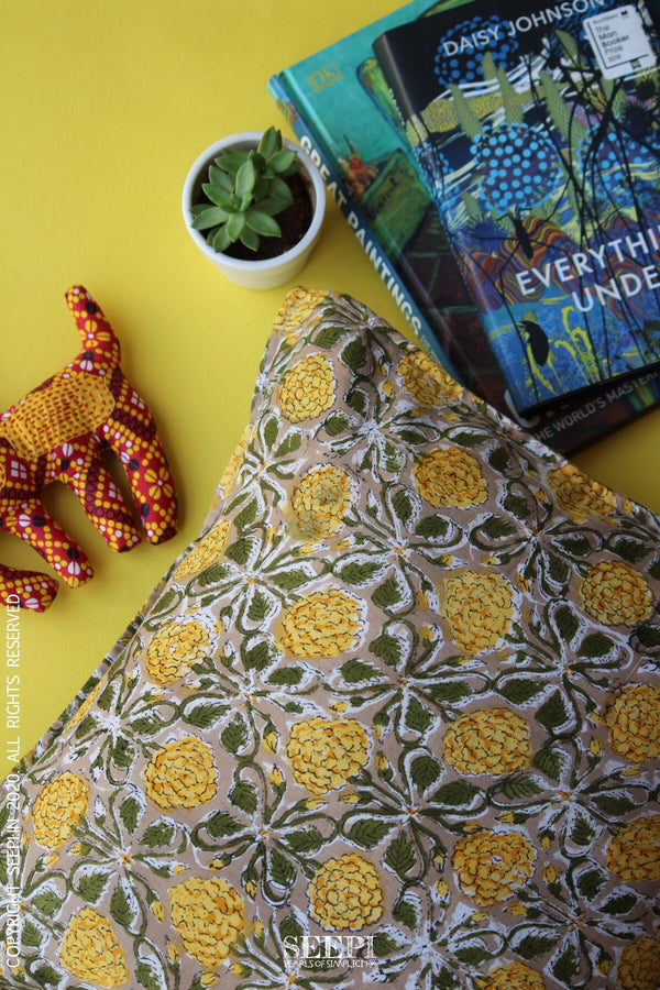 Block Printed Cushion Cover - Marigolds(B)