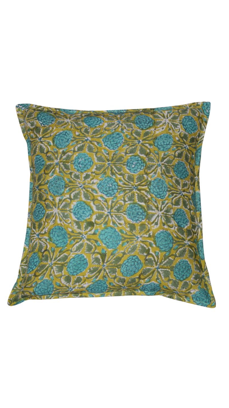 Block Printed Cushion Cover - Marigolds(A)