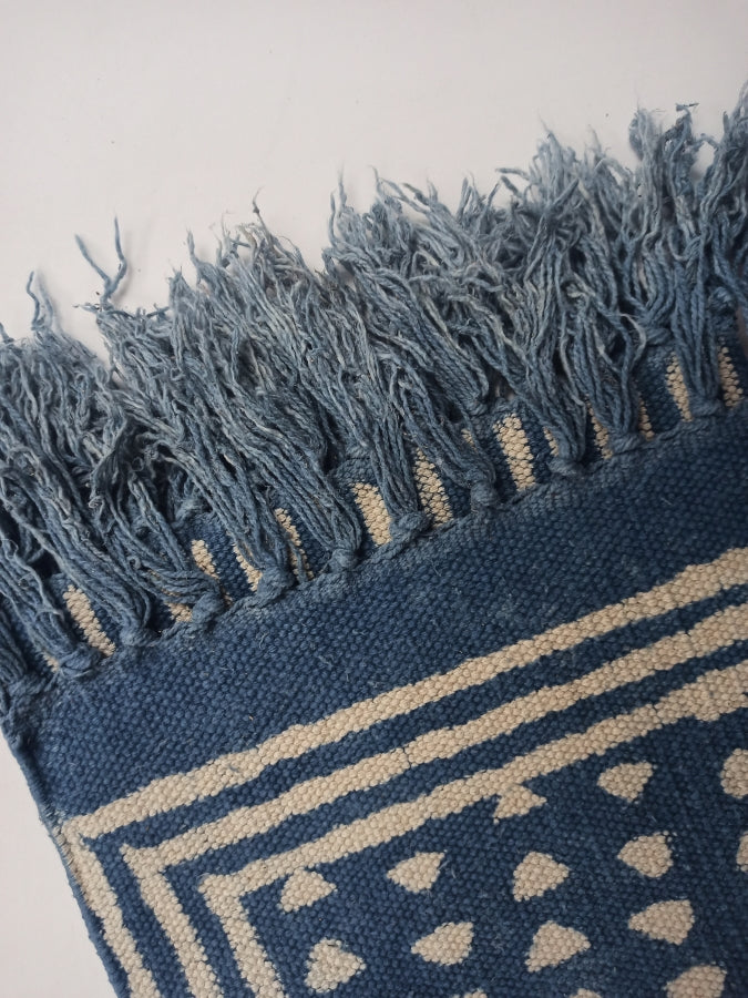 Block Printed Rug - Indigo