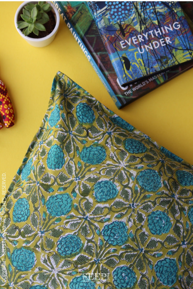 Block Printed Cushion Cover - Marigolds(A)