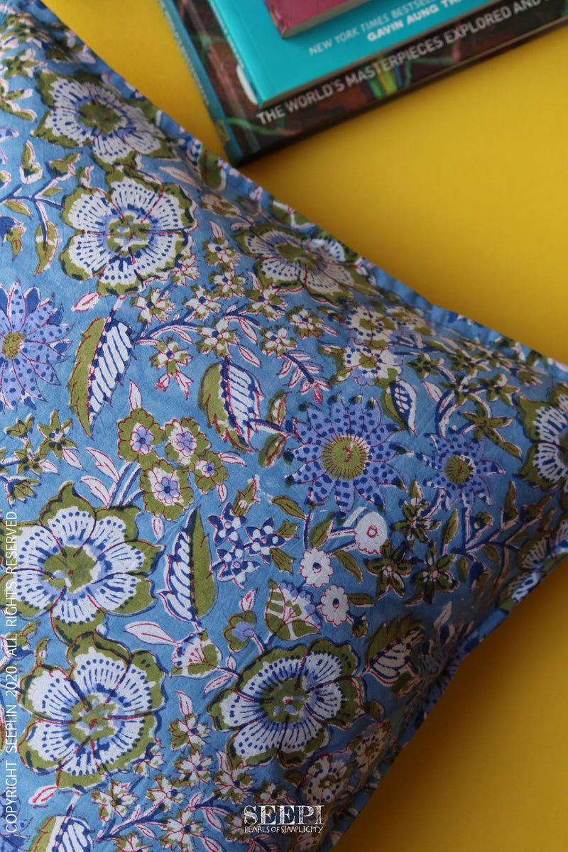 Block Printed Cushion Cover - Light Blue