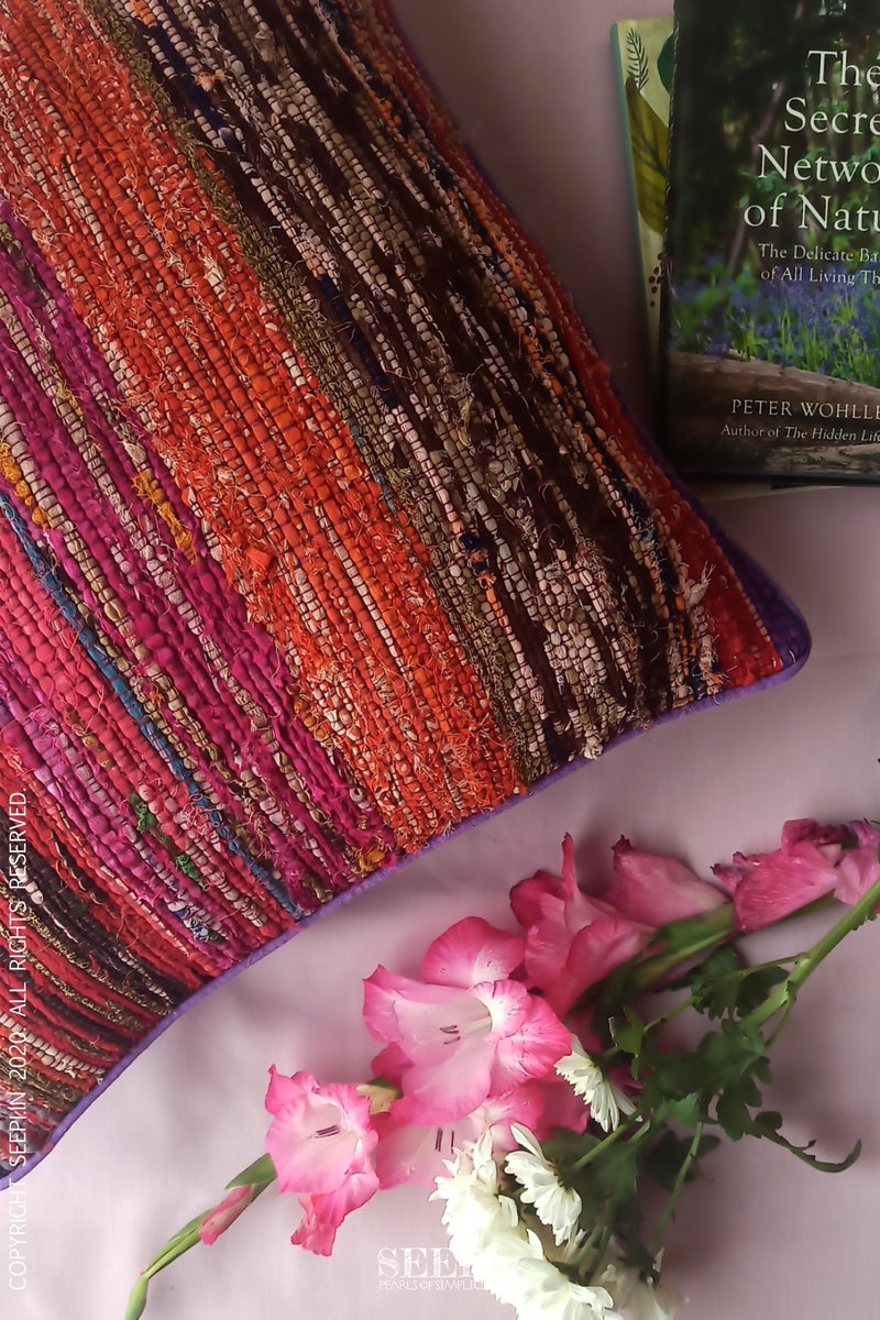 Multicoloured Chindi Cushion Cover - A