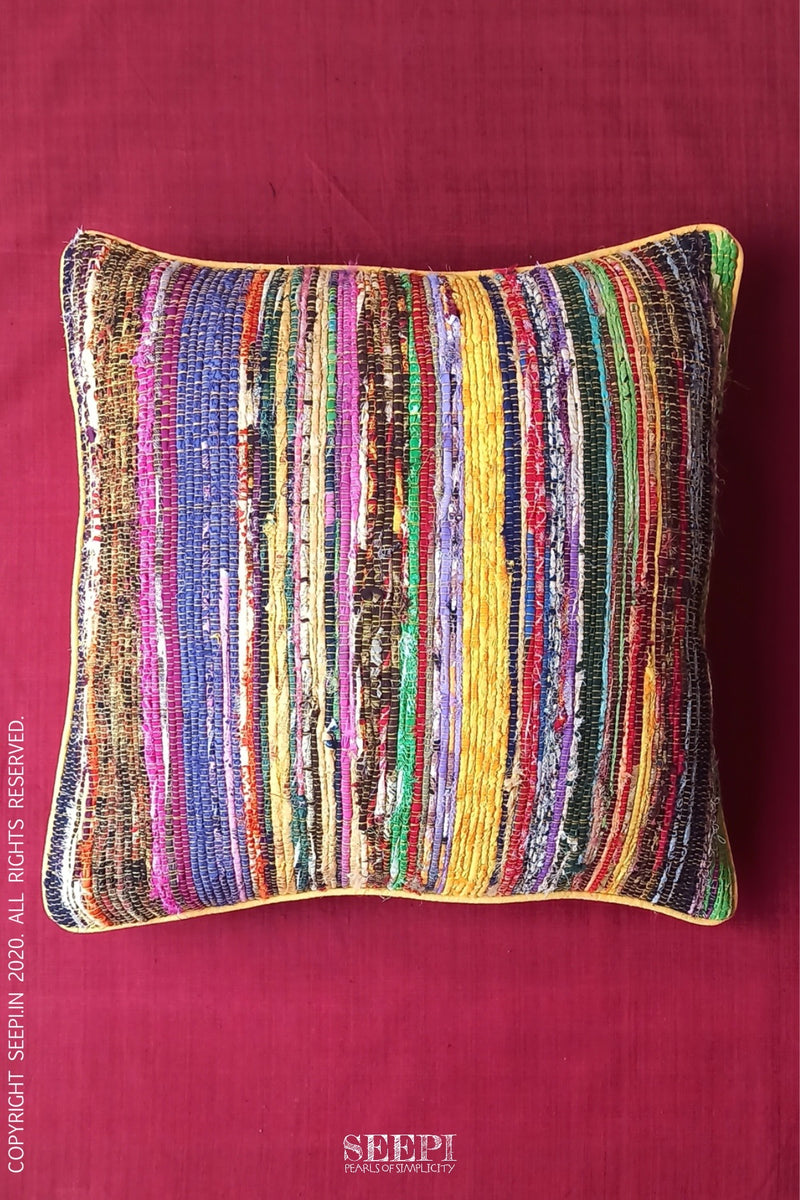 Multicoloured Chindi Cushion Cover - B